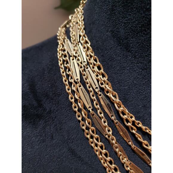 Womens Fashion Gold Tone Multilayer Paper Clip & Link Chains Necklace Jewelry - Picture 5 of 6